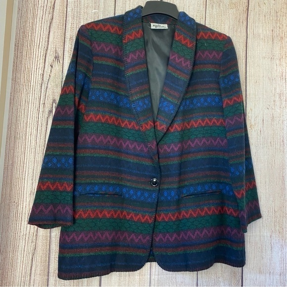 Vintage Katie Brooke Blazer coat Womens Sz 16 wool blend Aztec southwestern USA - Picture 2 of 11